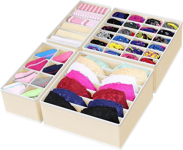 Simple Houseware 4-Pack Drawer Organizer Set - Closet Dividers for Underwear, Socks, Bras, Scarve... | Amazon (US)