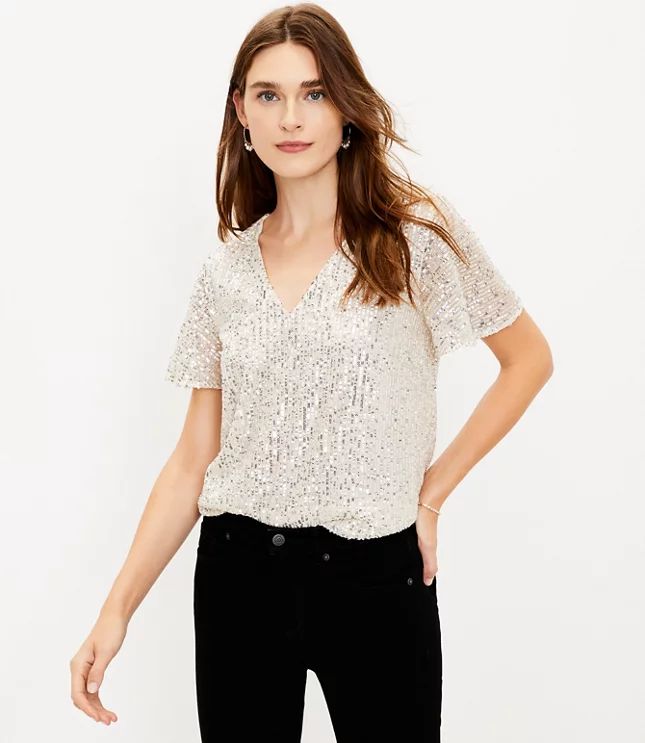 Sequin Flutter Sleeve Top | LOFT