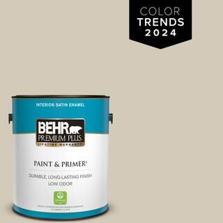 BEHR PREMIUM PLUS 1 gal. Designer Collection #DC-010 Even Better Beige Satin Enamel Low Odor Inte... | The Home Depot