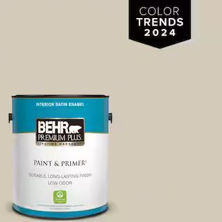 BEHR PREMIUM PLUS 1 gal. Designer Collection #DC-010 Even Better Beige Satin Enamel Low Odor Inte... | The Home Depot