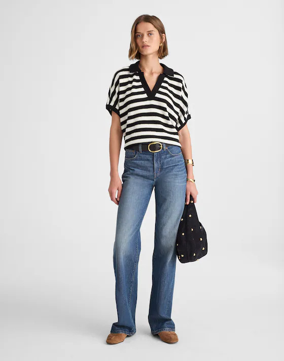 Relaxed V-Neck Polo Shirt in Stripe | Madewell