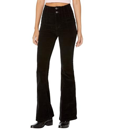 Free People Jayde Cord Flare Jeans for Women - Zip Fly and Dual Exposed Button Closure, Super Chic and Stylish Denim PantsBlack 29 One Size | Amazon (US)