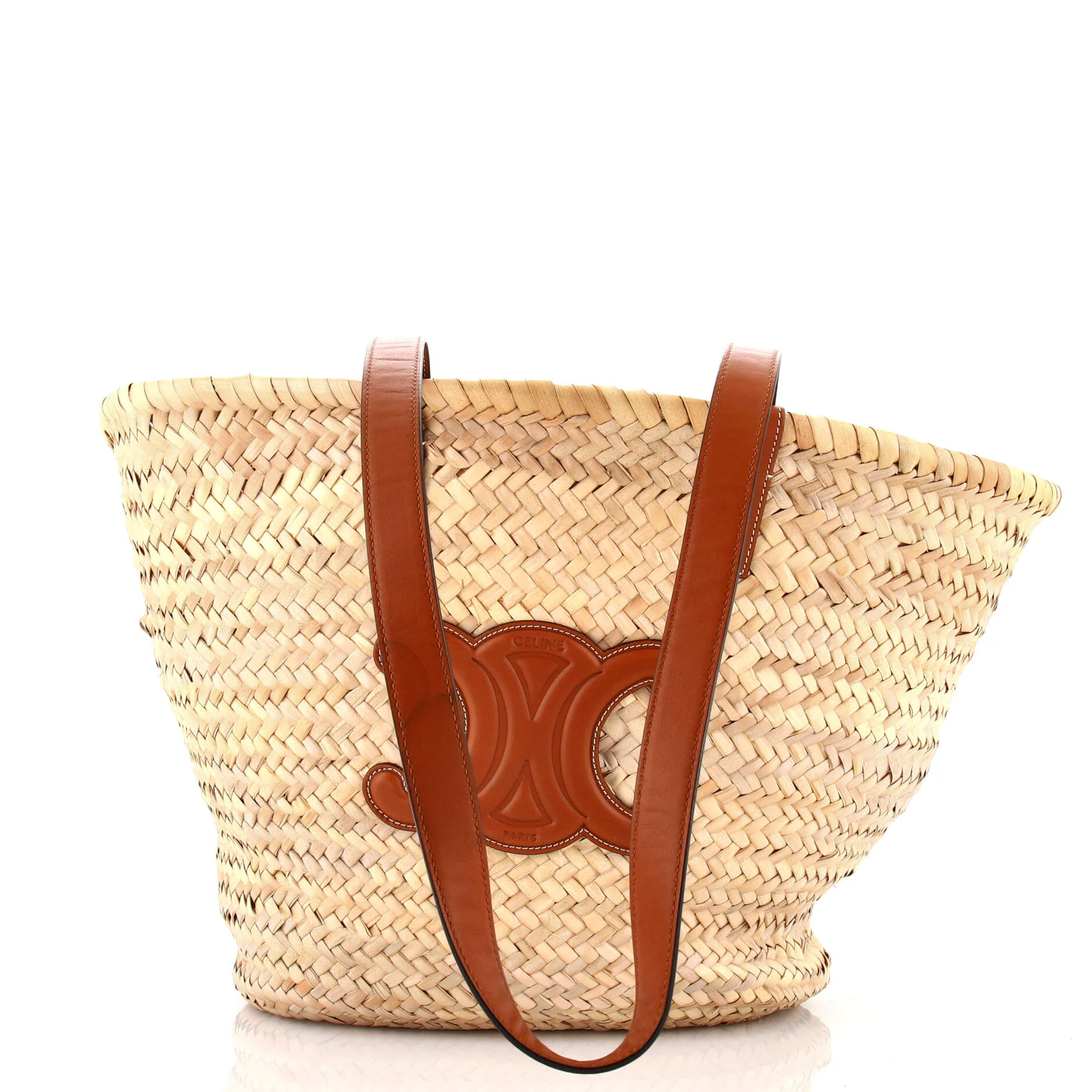 CELINE Triomphe Basket Shoulder Bag Raffia with Leather Large | Rebag