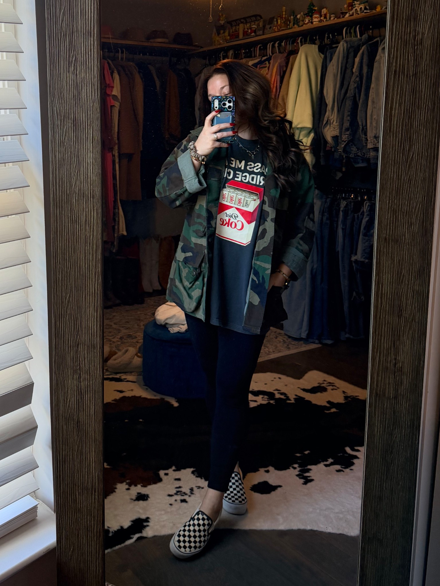 Camo Jacket: Vintage Thrifted
Fridge Cig Diet Coke Shirt: XL
Sam’s Club Leggings: M
Checkered Platform Vans: TTS
Curling Wand: Amazon

#LTKgrwm #LTKBeauty #LTKootd