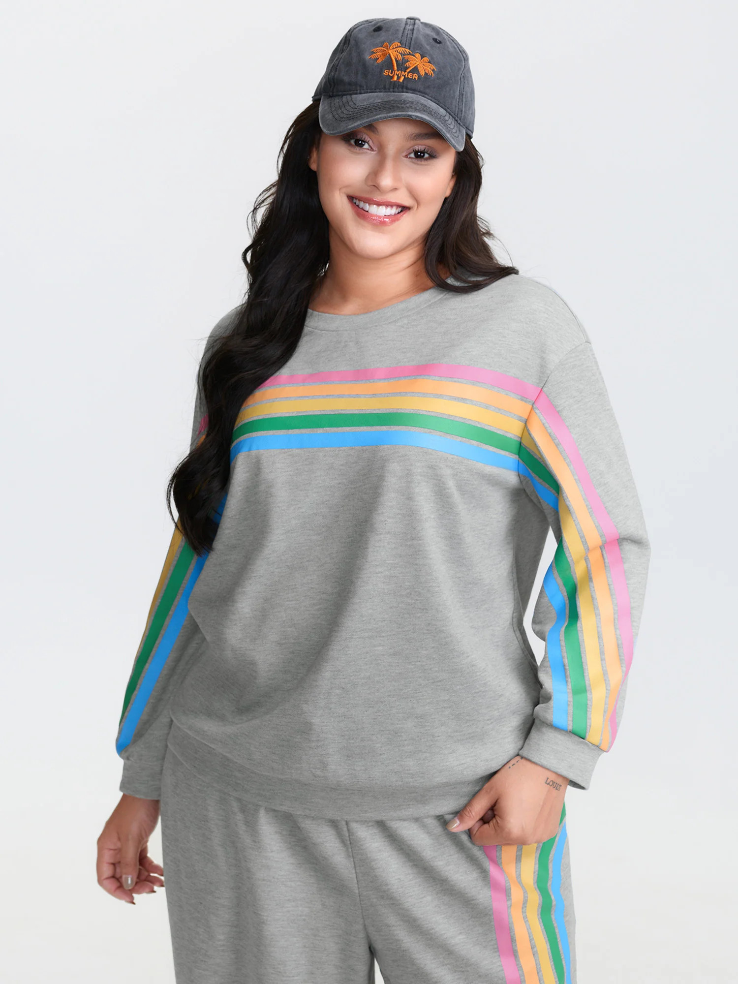 Soft Rainbow Print Round Neck Lounge Top | Bloomchic