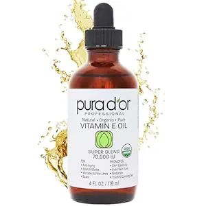 PURA D'OR 4 Oz ORGANIC Vitamin E Oil Blend 70,000 IU - 100% Natural Hexane Free, Sweet Almond, Ap... | Amazon (US)