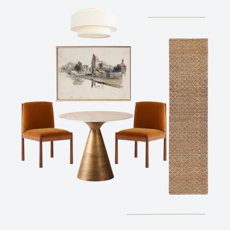 SWIPE to see these velvet orange chairs 4 ways! Four designs for a breakfast table for a client project in 2023  We picked these chairs for the final look, and they are absolutely stunning in person. Super high quality. 

#LTKhome