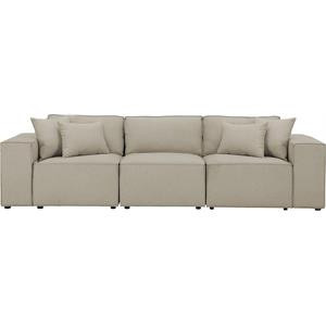Lilola Home Annabel Sofa in Beige Linen Fabric Couch with 4 Pillows | Cymax