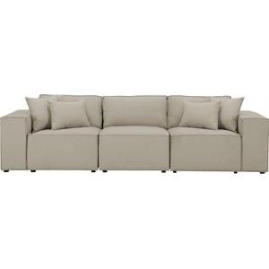 Lilola Home Annabel Sofa in Beige Linen Fabric Couch with 4 Pillows | Cymax