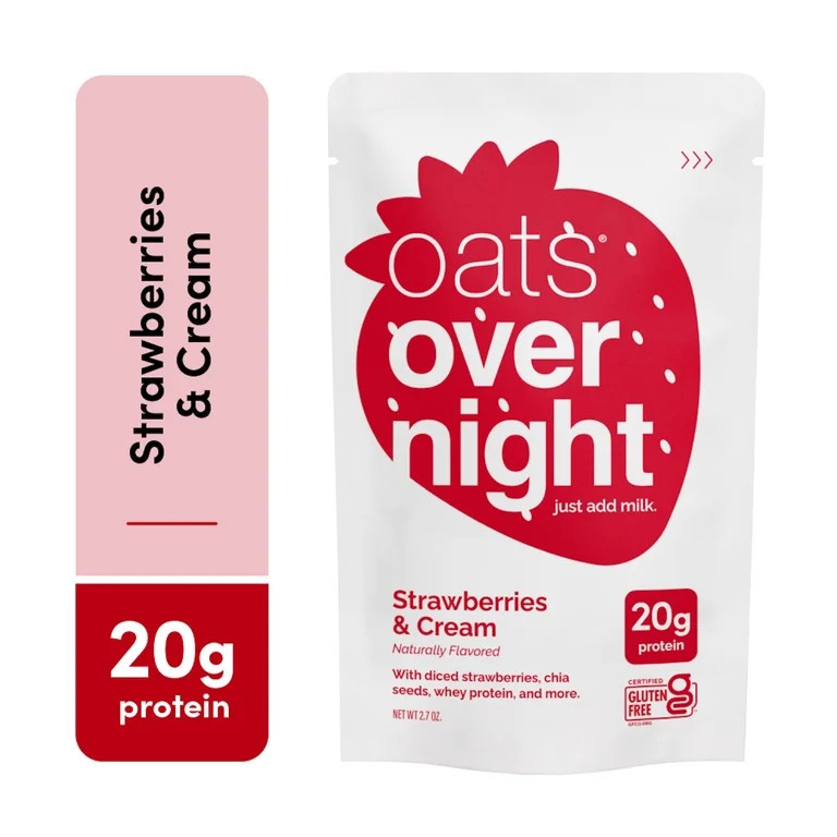 Oats Overnight Strawberries & Cream, High-Protein Oatmeal Shakes, 2.6oz, 1 pouch | Walmart (US)