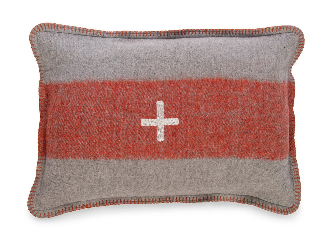 Vintage Swiss Army Pillow Retro Swiss Army Lumbar Pillow Orange Gray Swiss Army Wool Blanket Thro... | Etsy (US)