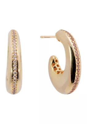 Gold Plated Cubic Zirconia Accented J Hoop Earrings | Belk