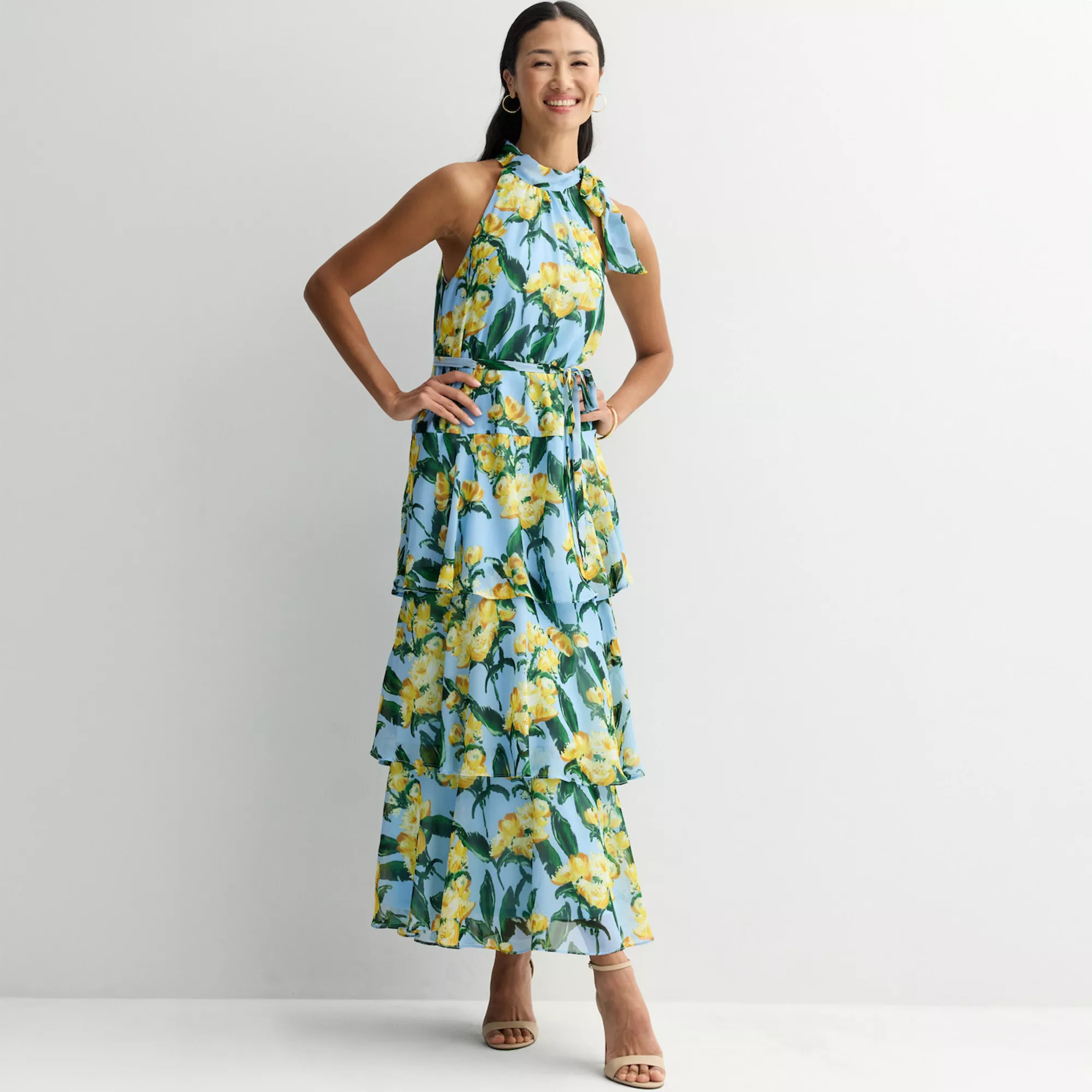 Women's Donna Ricco Sleeveless Printed Chiffon Halter Maxi Dress | Kohl's