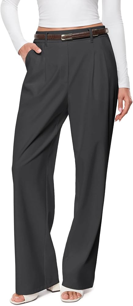 INLYRIC Women's Wide Leg Dress Pants High Waisted Stretchy Pull On Work Office Business Casual Trousers Slacks with Pockets | Amazon (US)