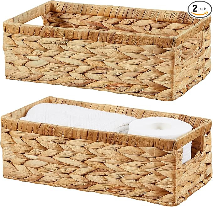 Vagusicc Water Hyacinth Wicker Storage Basket With Handles, Toilet Paper Basket for Tank Top, Sma... | Amazon (US)