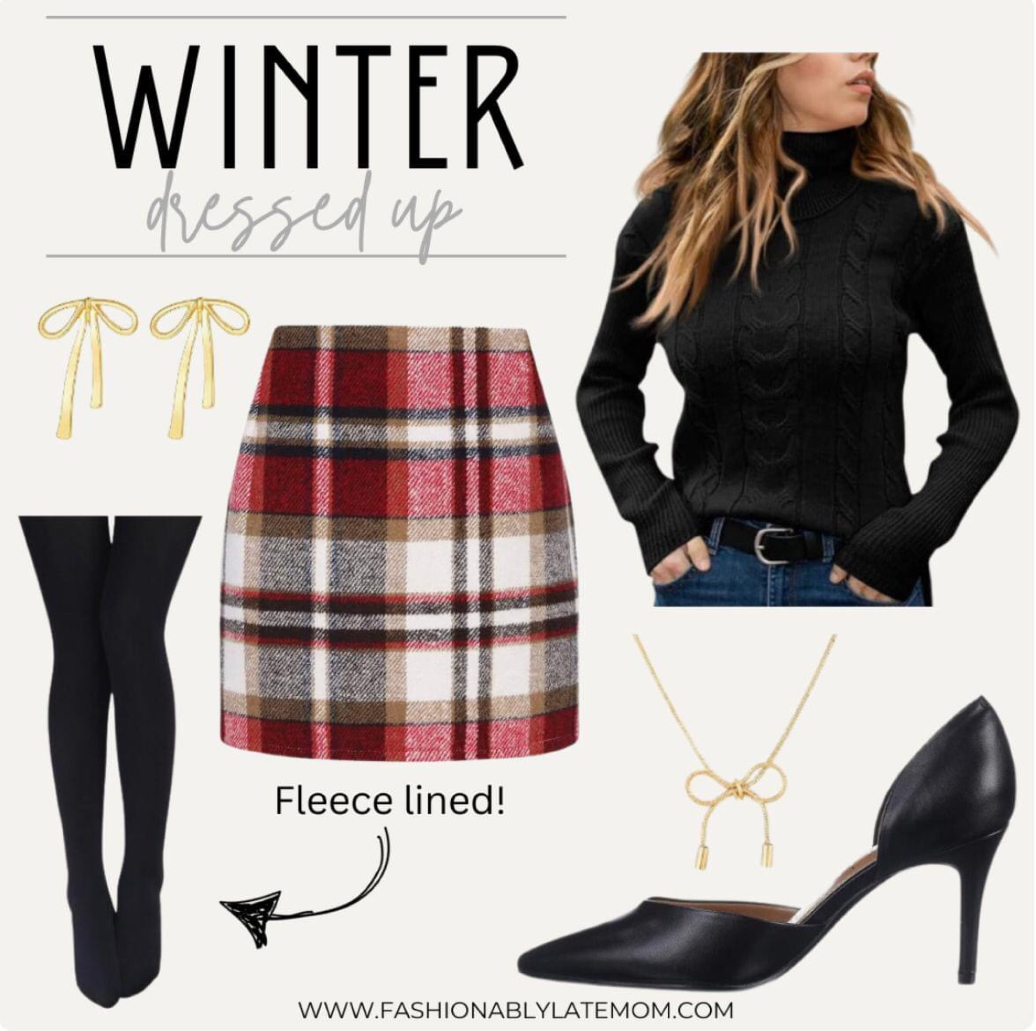 Winter dressed up outfit from Amazon. 

Fashionably Late Mom. 
Winter holiday party outfit ideas  