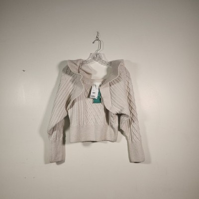 H&M Cream Sweater Womens M Cable Knit Ruffle Shoulder Cropped Neutral Cozy Boho | eBay US