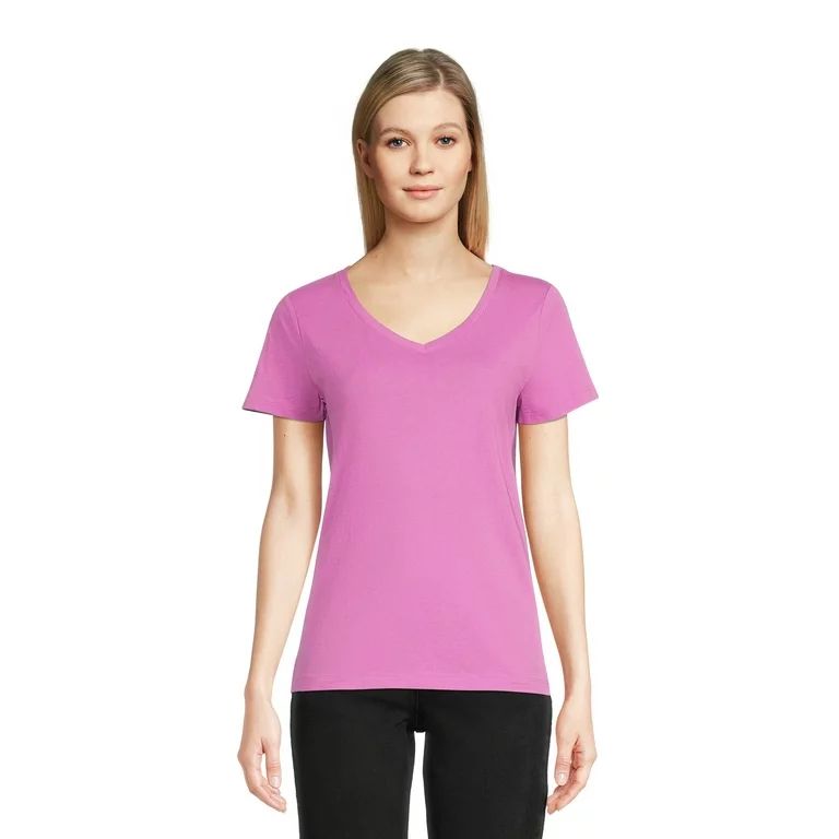 Time and Tru Women's Cotton V-Neck T-Shirt | Walmart (US)