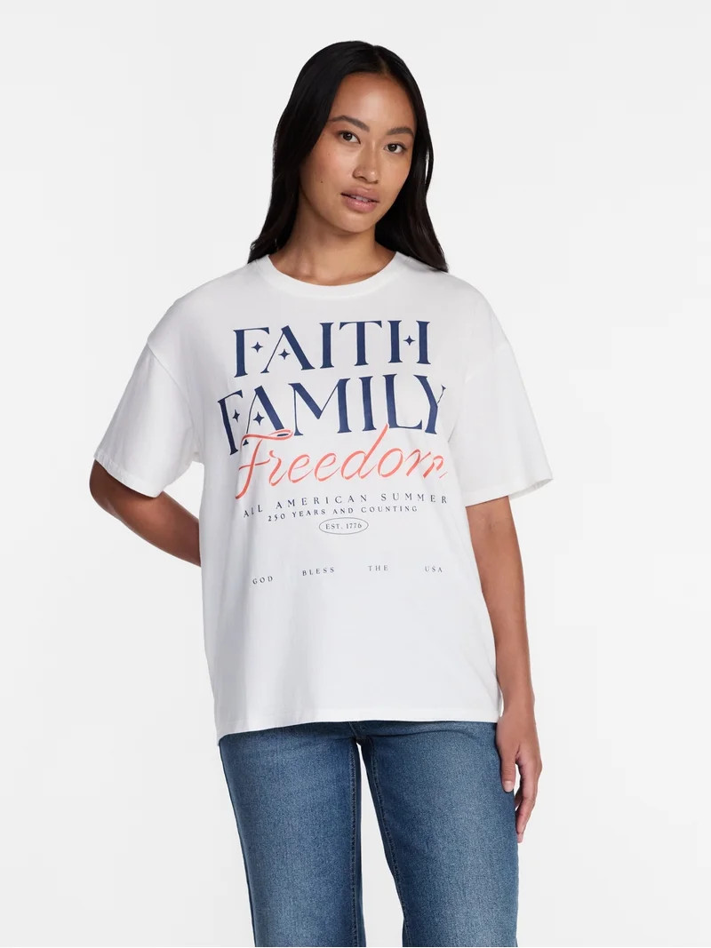 Americana Women's Graphic Cotton Tee with Short Sleeves from Way to Celebrate, Sizes XXS-XXL | Walmart (US)
