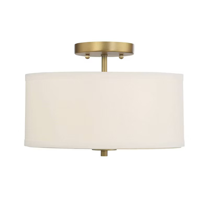 2 Light Semi Flush Mount with Fabric Shade Natural Brass - Aurora Lighting | Target