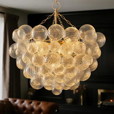 Gold Bubble Ball Glass Chandelier – Modern Swirled Globe Pendant Light With E12 Sockets, Hand-Blown Clear Glass, 11-Light Fixture With Bulbs Included | Wayfair North America