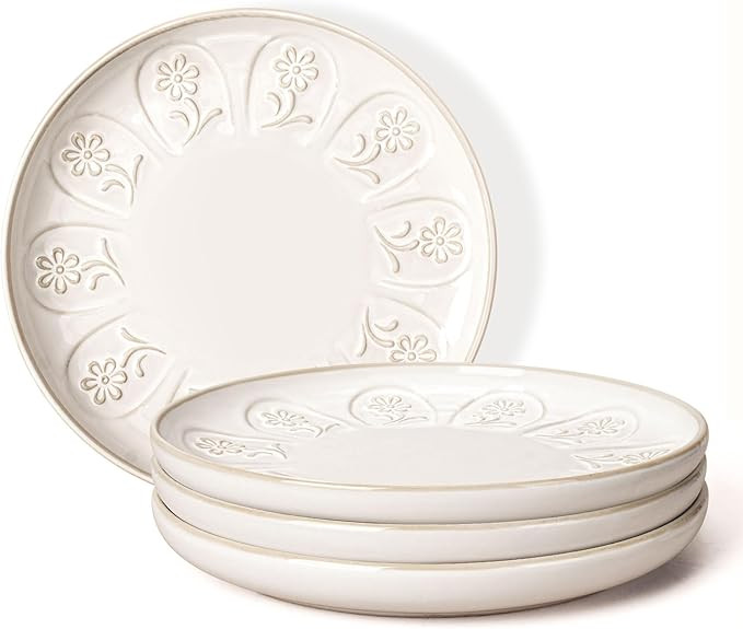 Artena Salad Plates Set Of 4, 8.5 Inch Embossed Appetizer Plates, Ceramic Dessert Plates, Small D... | Amazon (US)