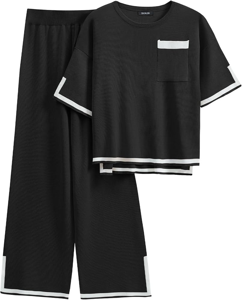 Taurus Womens 2 Piece Outfits Short Sleeve Sweater Set for Women Pullover Knit Sweatersuit Top Wi... | Amazon (US)