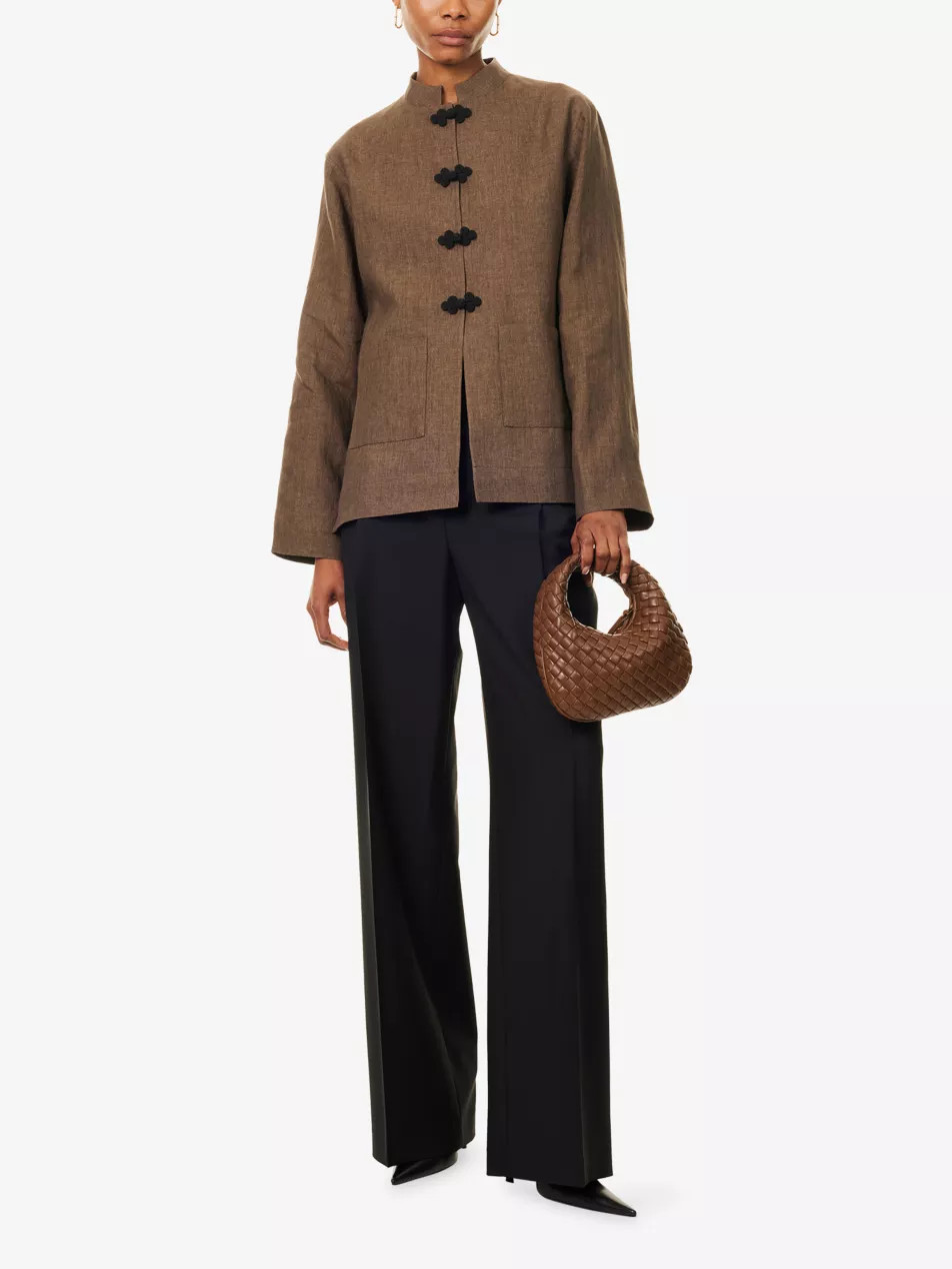 Mandarin-Collar Embroidered Linen Jacket | Selfridges