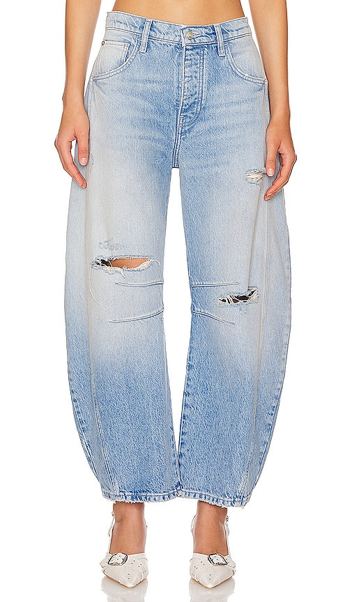 Free People x We The Free Good Luck Mid Rise Barrel Jeans in Denim-Light. - size 29 | Revolve Clothing (Global)