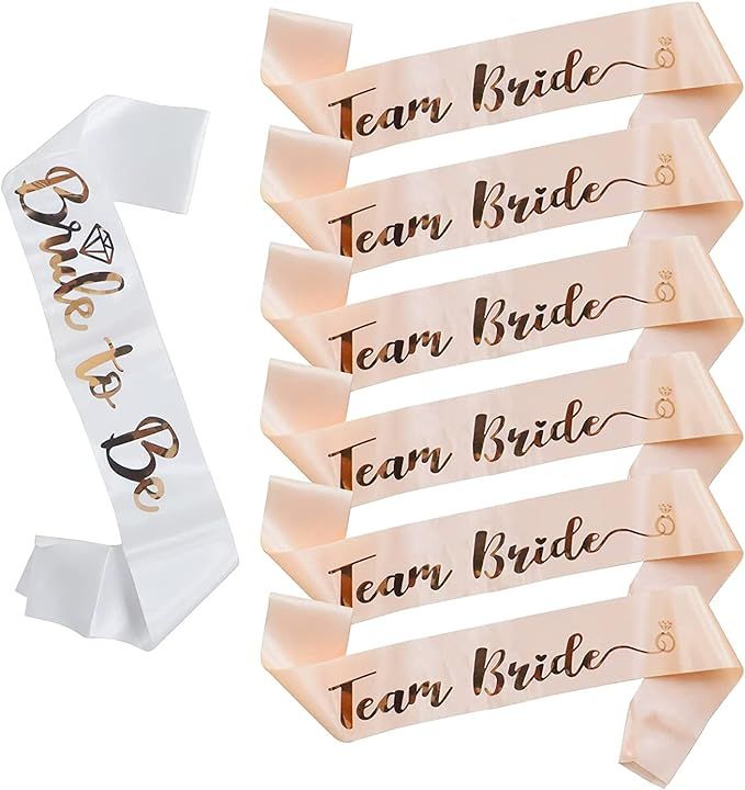 Team Bride Sash Set- 1 White Bride to Be Sash and 6 Team Bride Sashes Bachelorette Party Supplies... | Amazon (US)