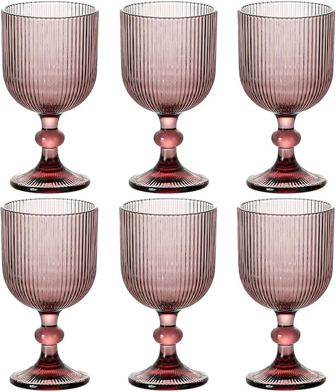 Taganov Pink Glasses Drinking Water Goblets set of 6 Colored Wine Glasses 13oz Vintage Glassware ... | Amazon (US)