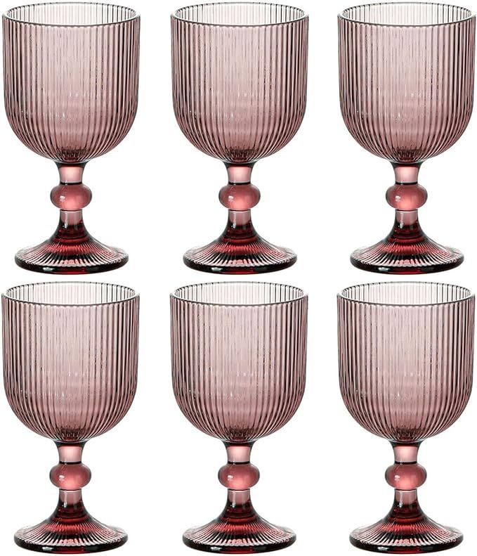 Taganov Pink Glasses Drinking Water Goblets set of 6 Colored Wine Glasses 13oz Vintage Glassware ... | Amazon (US)