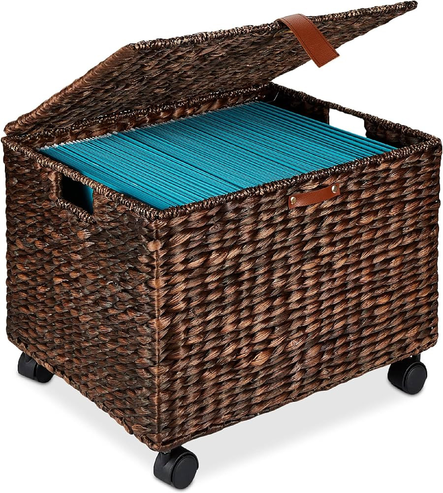Best Choice Products Handwoven Water Hyacinth Rolling Filing Cabinet, Mobile File Organizer for H... | Amazon (US)