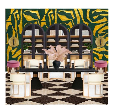 A fabulous room you can shop 🤩🤩 - welcome to the dream home library / ruler of the world office or boldest dining room, your choice ! 🫶
The wallpaper is the fabulous « Harmony » by PorterTeleo but you can find everything else below 👇 

Follow me on @thevelvetjungle for more inspiration ! #homedecor #eclectic #bolddesign #fearlesshome 
@liketoknow.it #liketkit https://liketk.it/4fvdx

#LTKhome #LTKstyletip