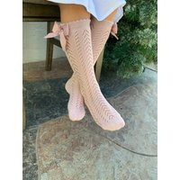 Dusty Pink Crochet Knee High Socks, Girls' Summer Stylish Cotton Socks | Etsy (US)
