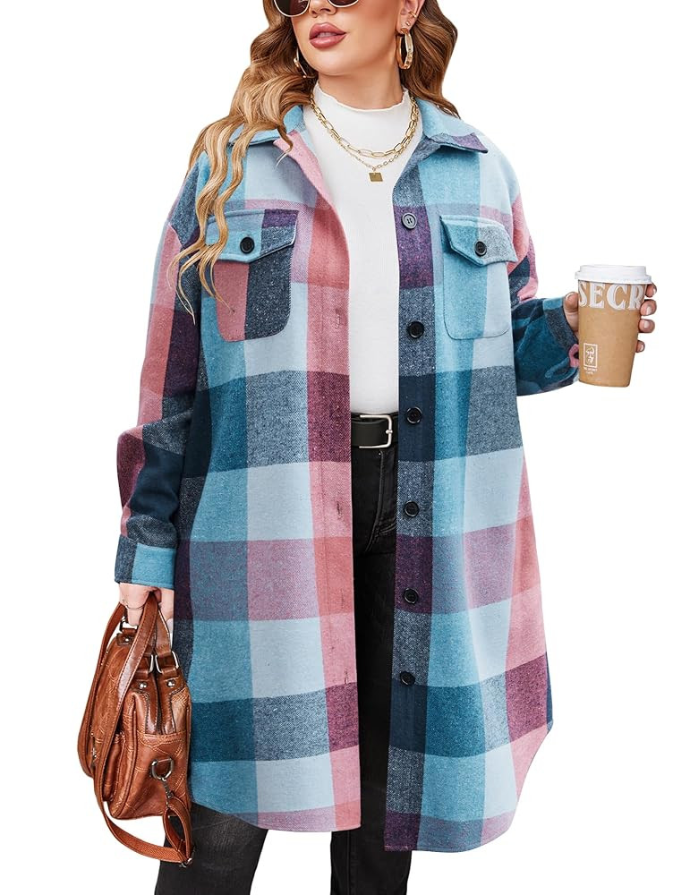 IN'VOLAND Womens Plus Size Flannel Plaid Shirts Long Sleeve Lounge Lapel Boyfriend Button Down Ta... | Amazon (US)