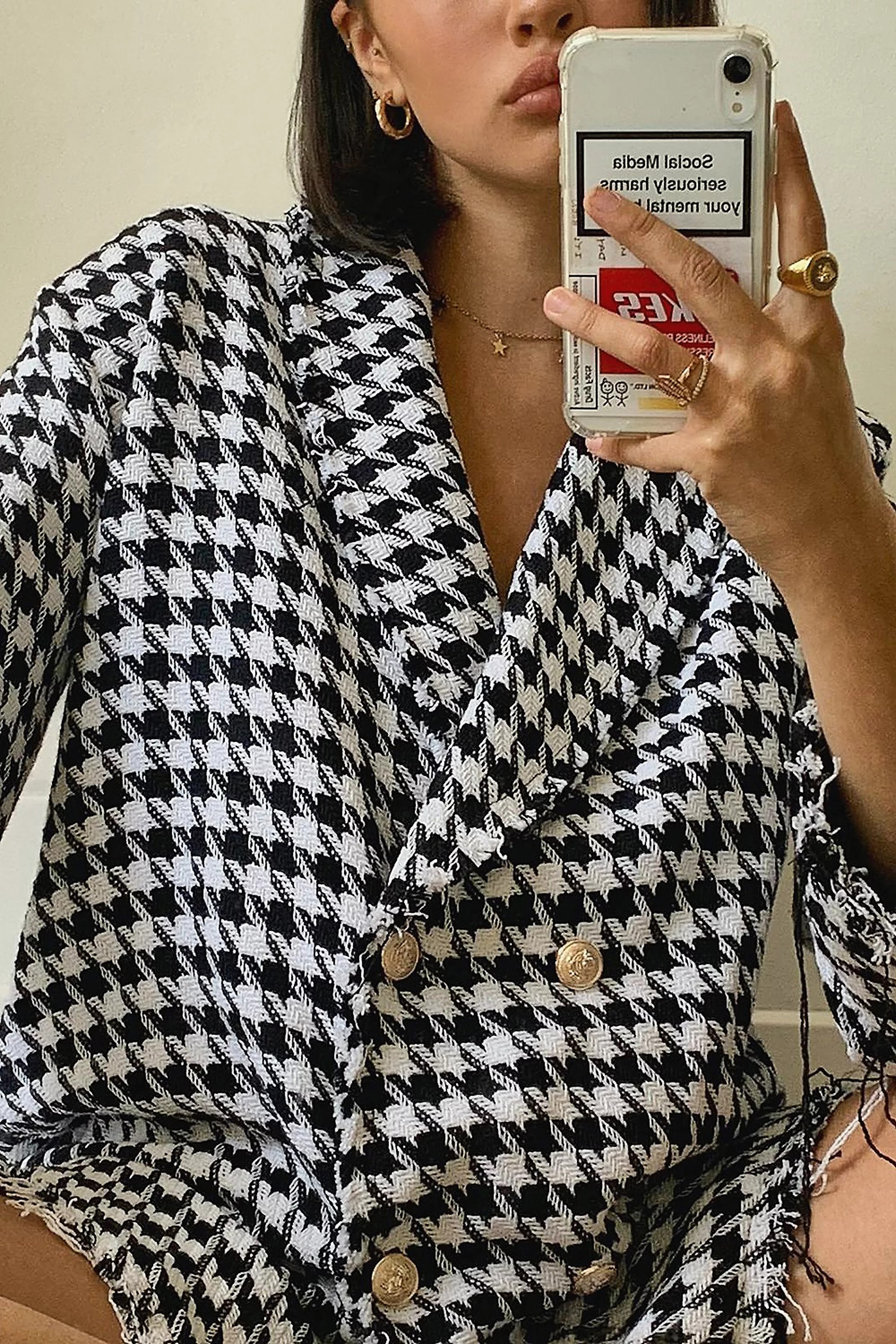 Dogtooth Woven Double Breasted Boxy Blazer | Boohoo.com (UK & IE)
