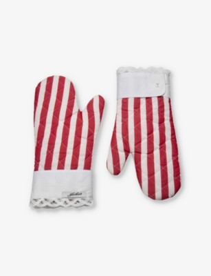 Lace-trim striped cotton oven gloves set of two | Selfridges