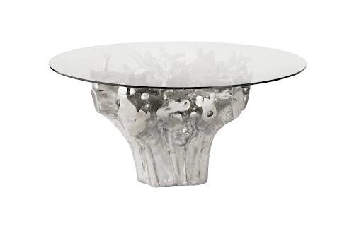 Phillips Root Small Silver Dining Table Base With Glass | DecoratorsBest | DecoratorsBest