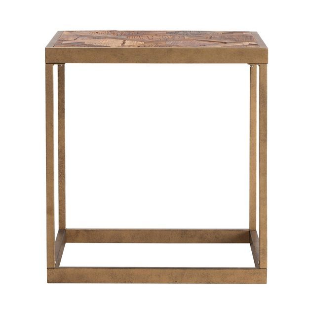 Darheath Reclaimed Wood Patchwork End Table Natural/Brass - Aiden Lane | Target