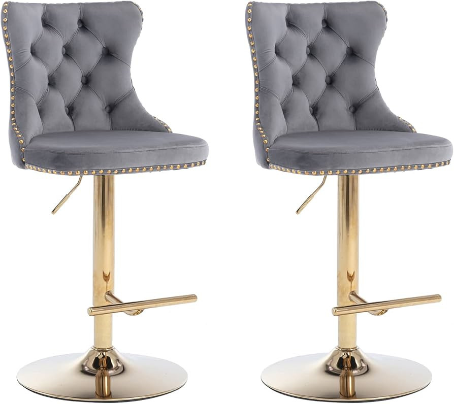 Aoowow Swivel Bar Stools Set of 2,Adjustable Barstools with Back Velvet Tufted Counter Stool Mode... | Amazon (US)