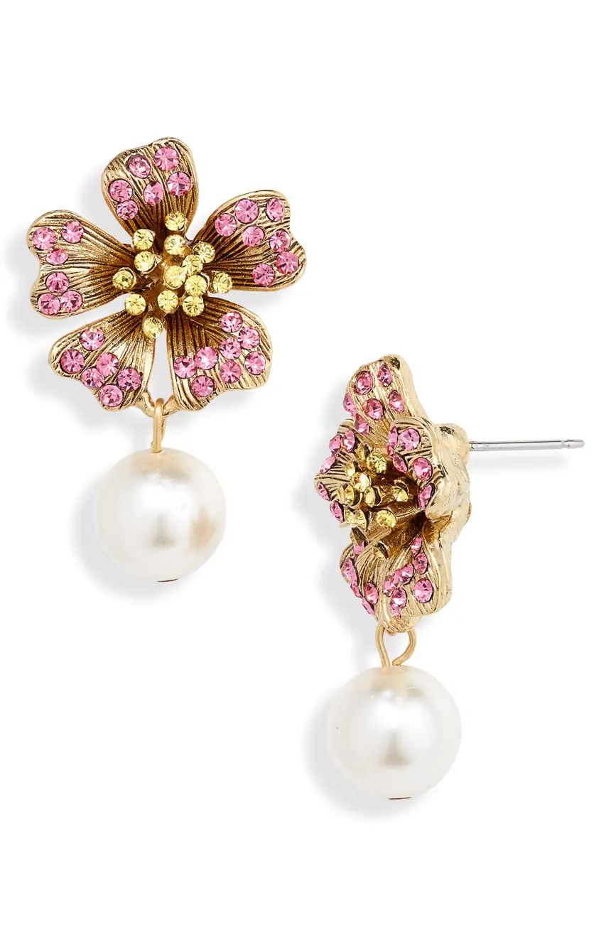 Oscar de la Renta Crystal Floral Imitation Pearl Drop Earrings | Nordstrom | Nordstrom