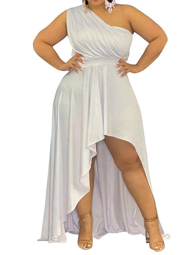 Ekaliy Women's Plus Size One Shoulder Dress Sexy High Low Irregular Hem Flowy Party Cocktail Maxi... | Amazon (US)