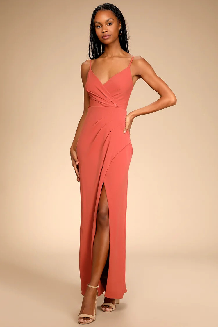 Stunning Outlook Terracotta Surplice Faux-Wrap Maxi Dress | Lulus (US)