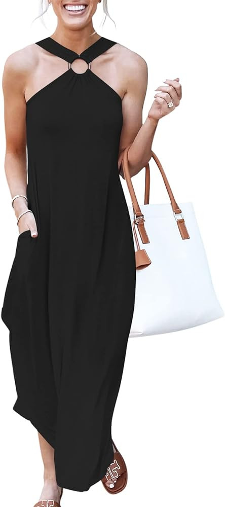 ANRABESS Women's Summer Sleeveless Loose 2024 Maxi Dresses Criss Cross Backless Slit Comfy Casual... | Amazon (US)