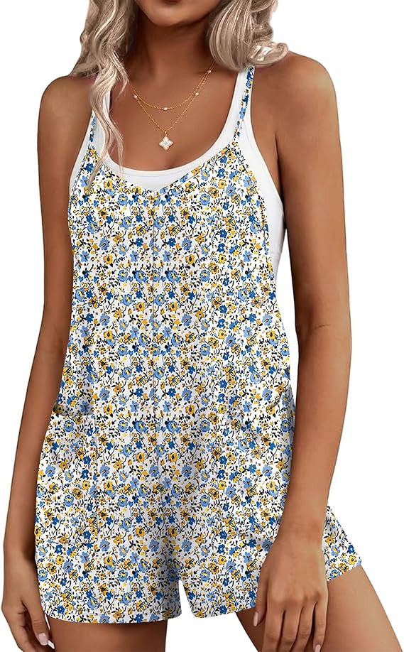 Ekouaer Rompers for Women Summer Casual Sleeveless Short Overalls Boho Spaghetti Strap Shorts Jum... | Amazon (US)
