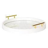 Kate and Laurel Caspen Round Cut Out Pattern Decorative Tray with Gold Metal Handles, White | Amazon (US)