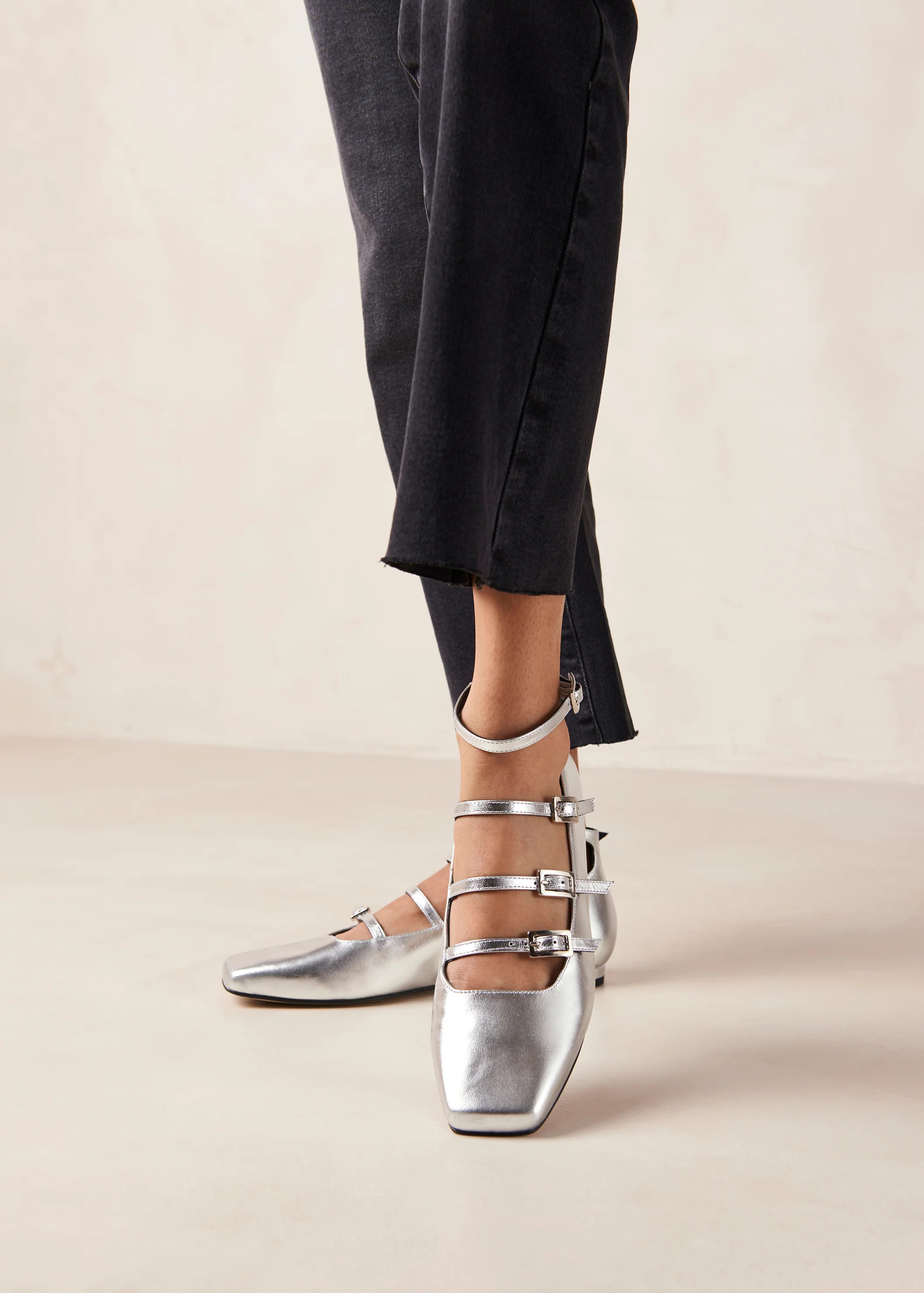 Luke Shimmer Silver Leather Ballet Flats | ALOHAS | Alohas UK