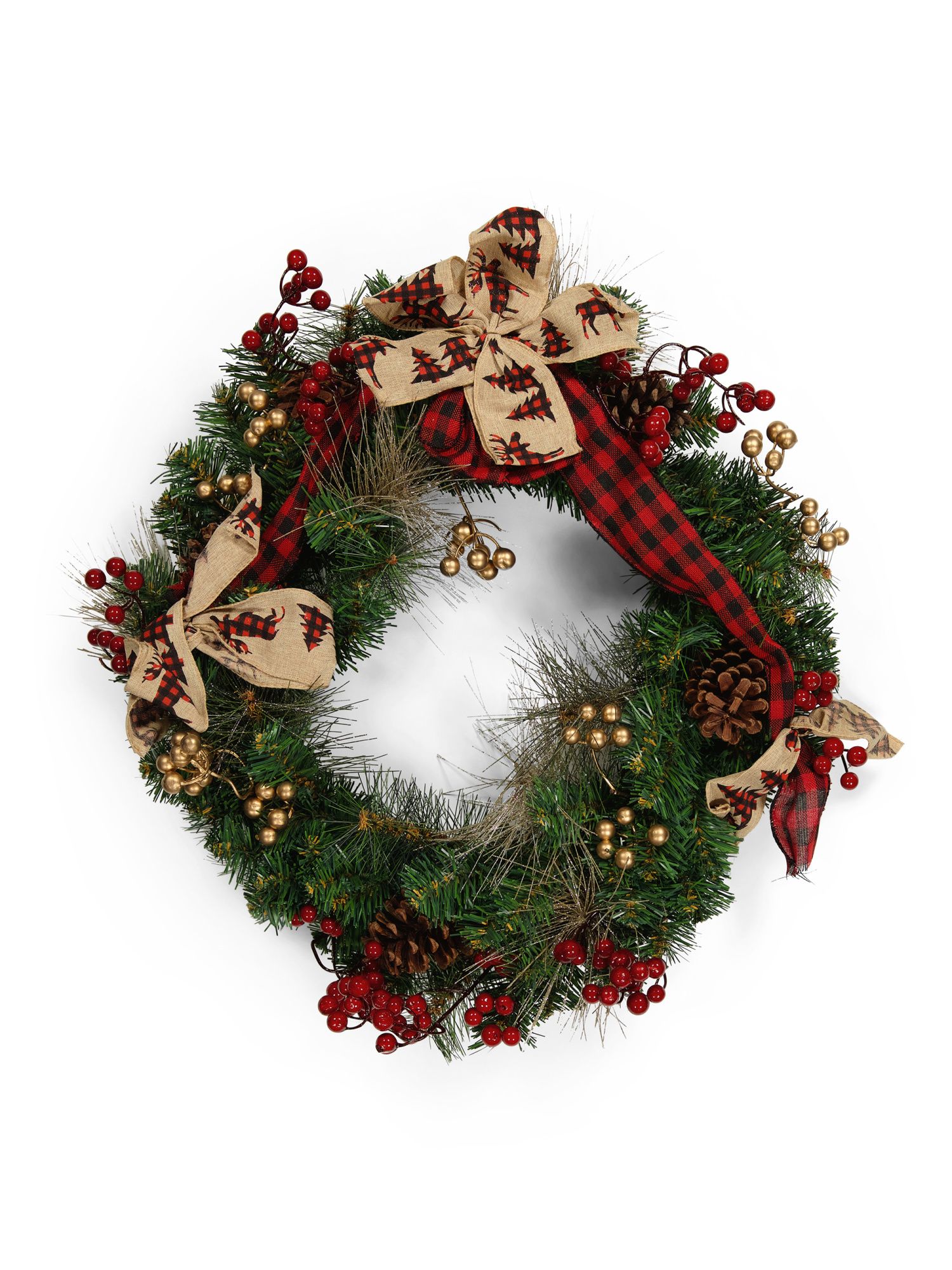 24in Bows And Berries Wreath | TJ Maxx