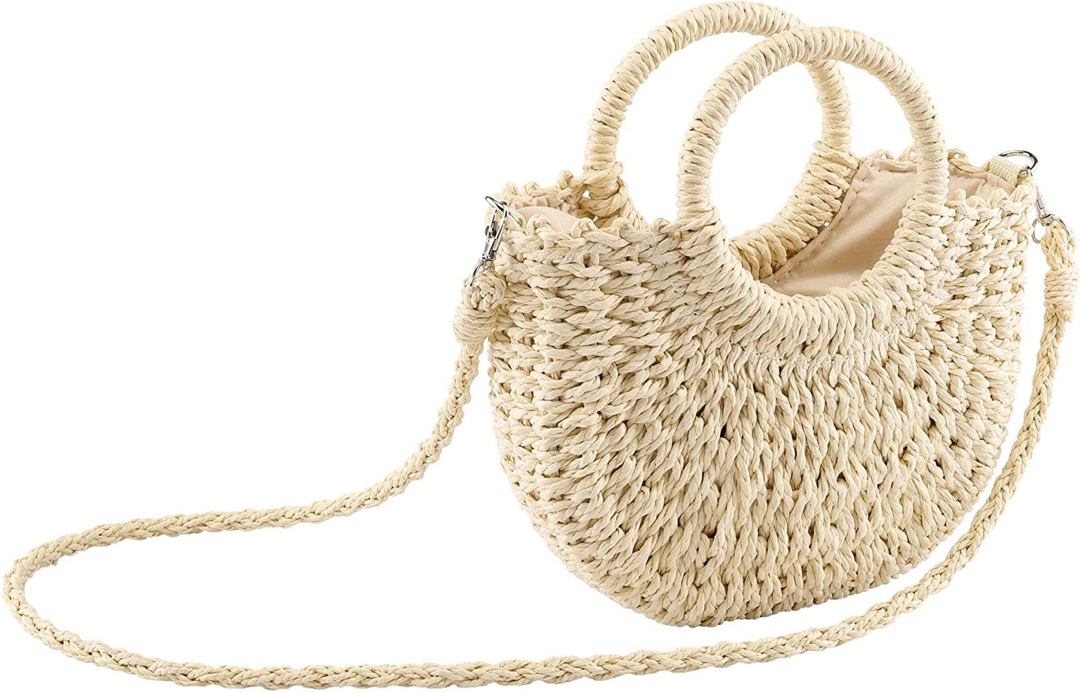 Ayliss Women Straw Handbag Mini Summer Beach Rattan Tote Bag Crossbody Shoulder Top Handle Handbag H | Amazon (US)